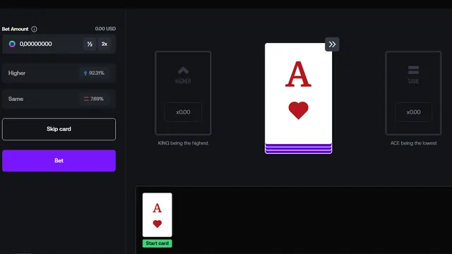 Jeu de cartes Shuffle Hilo avec les boutons plus haut et plus bas