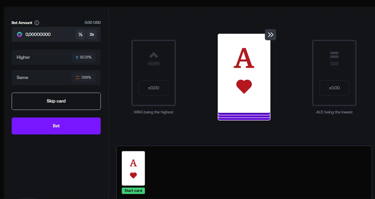 Jeu de cartes Shuffle Hilo avec les boutons plus haut et plus bas