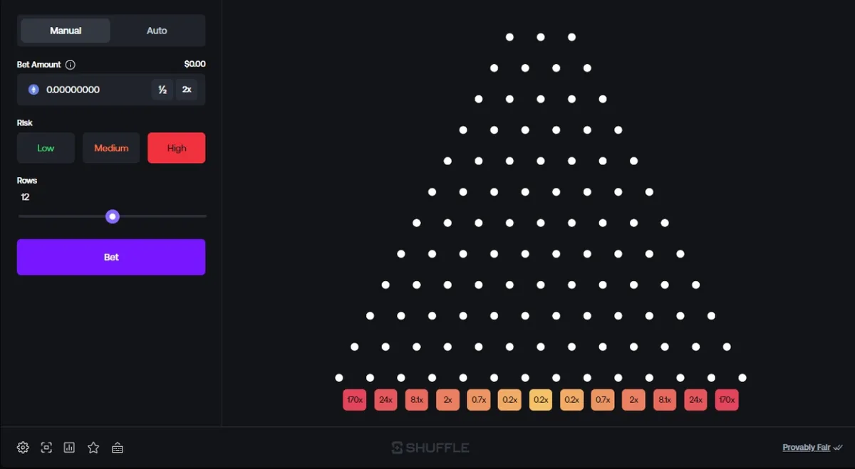 Plateau de Shuffle Plinko avec quilles et multiplicateurs
